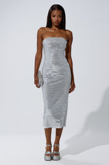 CAN'T SHINE BRIGHTER THAN ME RHINESTONE MIDI DRESS IN WHITE
