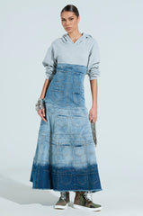 DENIM ON DENIM LAYERED MAXI DRESS WITH HOOD
