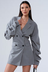 BUSINESS MEETING CHIC BLAZER DRESS AND LEG WARMER SET IN GREY