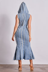 CATCH MY SWAG DENIM HOODED MAXI DRESS
