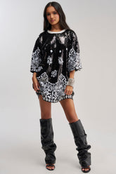 BOUJEE BANDANA SEQUIN MINI DRESS IN BLACK