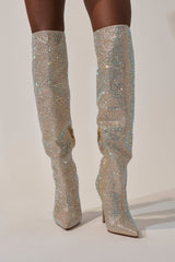AZALEA WANG BIBBLE GOLD RHINESTONE STILETTO OVER THE KNEE BOOT
