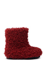 AZALEA WANG BRISKLY BURGUNDY POODLE HAIR FLAT BOOTIE