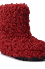 AZALEA WANG BRISKLY BURGUNDY POODLE HAIR FLAT BOOTIE