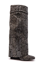 AZALEA WANG CAPRICORN RHINESTONE SNAKE PATTERN WEDGE FOLD OVER BOOT