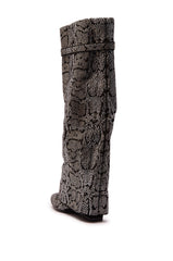 AZALEA WANG CAPRICORN RHINESTONE SNAKE PATTERN WEDGE FOLD OVER BOOT