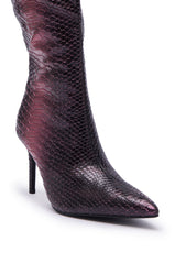 AZALEA WANG CHERICE PURPLE SNAKESKIN STILETTO BOOT