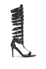 AZALEA WANG CHERLLI BLACK CROC OVER THE KNEE SANDAL