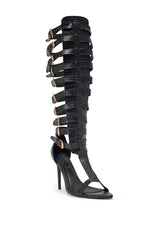 AZALEA WANG CHERLLI BLACK CROC OVER THE KNEE SANDAL