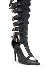 AZALEA WANG CHERLLI BLACK CROC OVER THE KNEE SANDAL