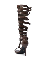 AZALEA WANG CHERELLI BROWN CROC OVER THE KNEE SANDAL