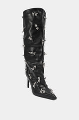 AZALEA WANG COLEMAN STILETTO SILVER HARDWARE BLACK PU BOOT