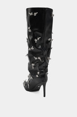 AZALEA WANG COLEMAN STILETTO SILVER HARDWARE BLACK PU BOOT