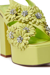 AZALEA WANG CORRA LIME FLORAL EMBELLISHED CHUNKY PLATFORM SANDAL