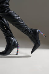 AZALEA WANG COSMIC BLING BLACK BOOT WITH EMBELLISHED HEEL
