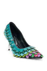 AZALEA WANG CRISTATUS GREEN MULTI COLOR TEXTURED STILETTO PUMP