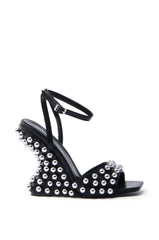 AZALEA WANG CYBELE BLACK EMBELLISHED WEDGE SANDAL