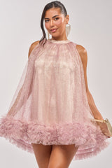 ARI TULLE RUFFLE MINI DRESS IN LIGHT PINK