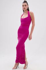 ALWAYS ON THE MOVE RUCHED MIDI DRESS