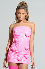 BARBIE DREAMS FAUX LEATHER MINI DRESS IN PINK