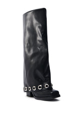 AZALEA WANG BLACK FOLD OVER CHUNKY BOOT