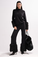 COZY VIBES SWEATER WITH FUR CUFF IN BLACK