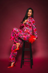 DOZEN ROSES SATIN BLAZER IN FUCHSIA