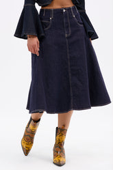 COME WITH ME DENIM MIDI SKIRT