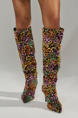 AZALEA WANG JIMENA MULTI GOLD SEQUIN KNEE HIGH STILETTO BOOT