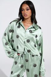 DREAMS COMING TRUE SATIN BUTTON DOWN TOP