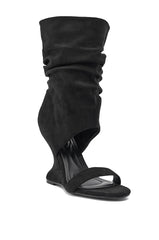 AZALEA WANG KYVELISA BLACK WEDGE OPEN TOE BOOTIE