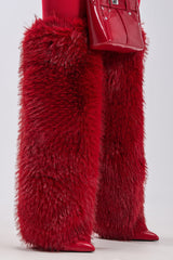 AZALEA WANG LANGLEYE RED THIGH HIGH FUR LUXE BOOT