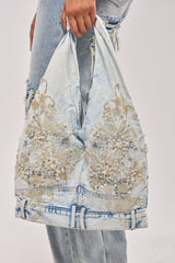 BLESSING IN DENIM EMBELLISHED SHOULDER BAG