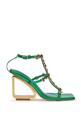 AZALEA WANG SCHANTELLE GREEN EMBELLISHED UPPER WEDGE SANDAL