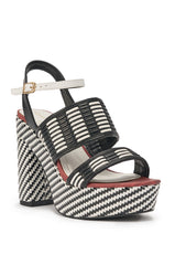 AZALEA WANG TESERA BLACK WHITE PLATFORM WOVEN SANDAL