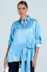 CLAIRE BIG BOW STRIPED BUTTON UP SHIRT