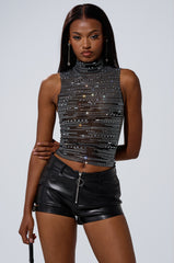 BELIEVE ME RHINESTONE MESH TANK IN BLACK