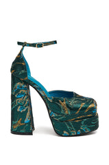 AZALEA WANG ZIPPHORA BLUE BROCADE CHUNKY PUMP
