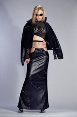 ASTIN PIERCED FAUX LEATHER MAXI SKIRT