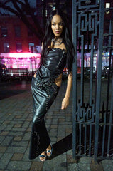 ASTIN PIERCED FAUX LEATHER MAXI SKIRT