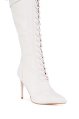 AZALEA WANG CHELSEA WHITE LACE UP STILETTO BOOT