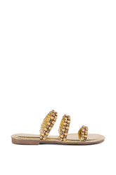 AZALEA WANG GYLLIAN GOLD EMBELLISHED FLAT SANDAL