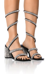 AZALEA WANG URSULA SILVER COIL WRAP CHUNKY HEEL SANDAL