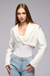CROP COLD SHOULDER BLAZER WTIH RHINESTONE