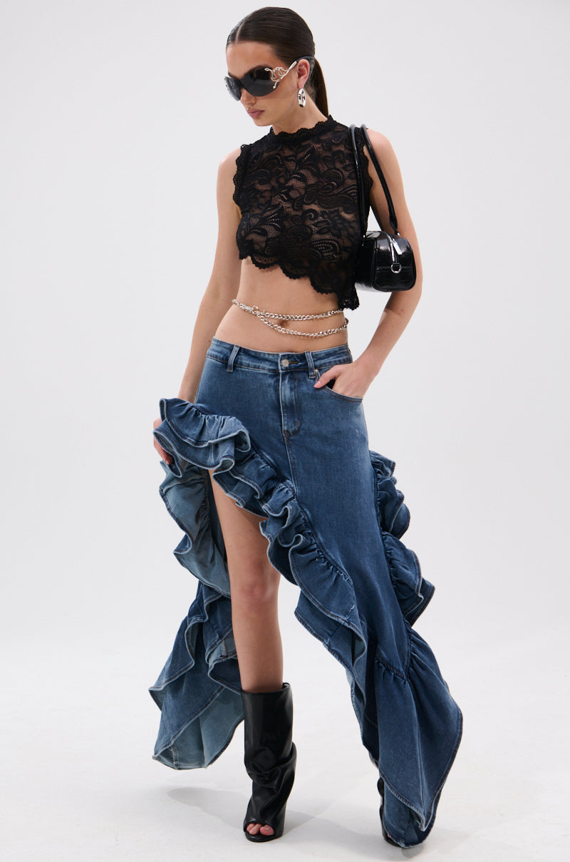 DONT MESS WITH MY HEART DENIM RUFFLE SKIRT