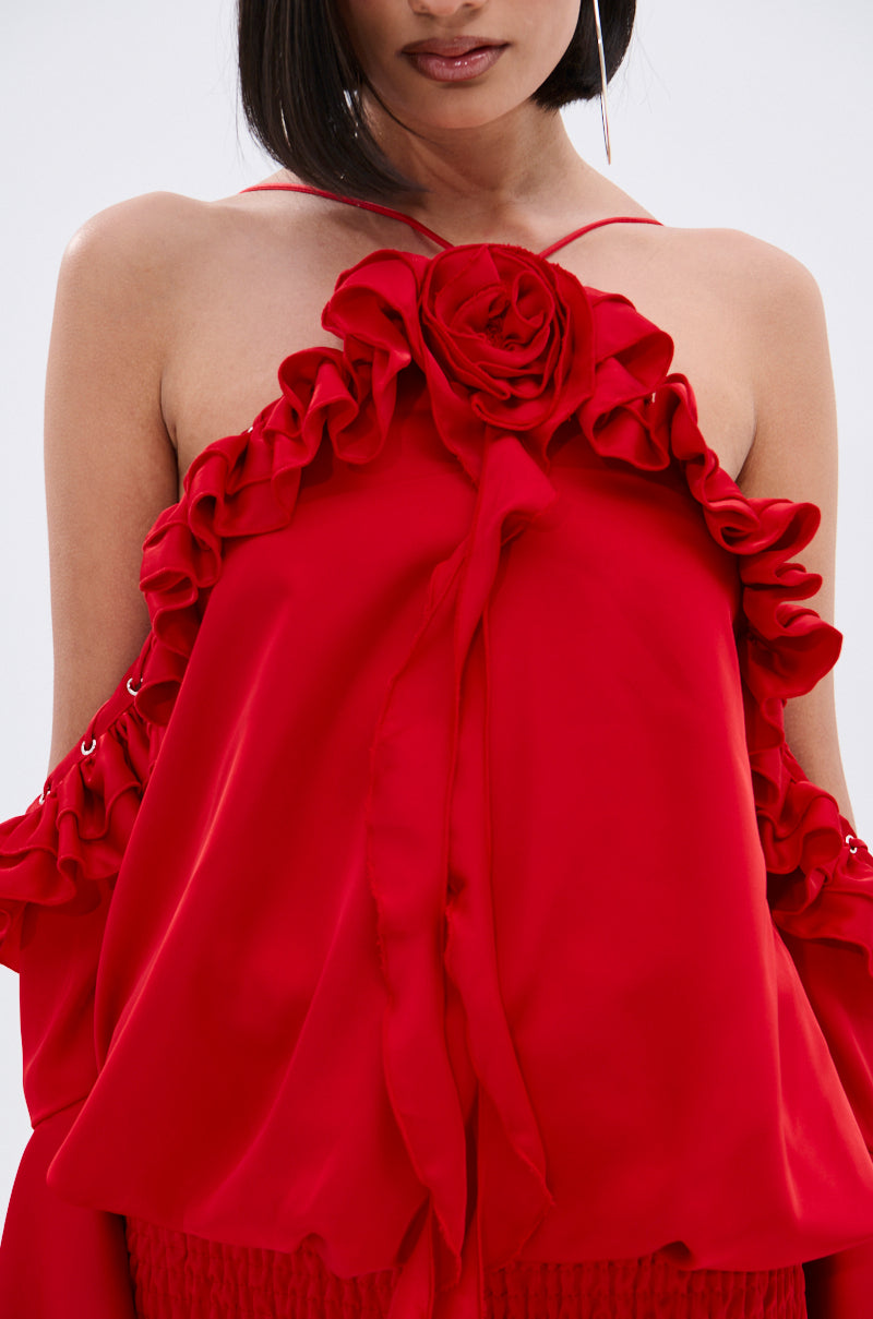 CHIC AF RUFFLE MINI DRESS IN RED