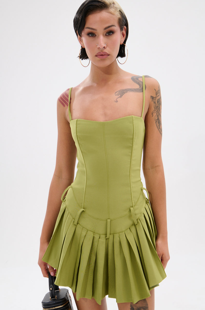 DANCING THROUGH LIFE MINI DRESS IN OLIVE