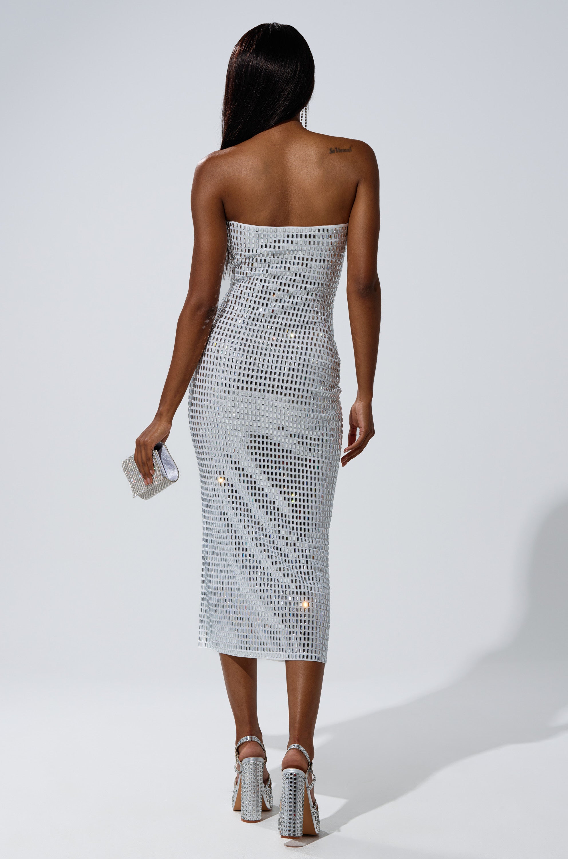 CAN'T SHINE BRIGHTER THAN ME RHINESTONE MIDI DRESS IN WHITE