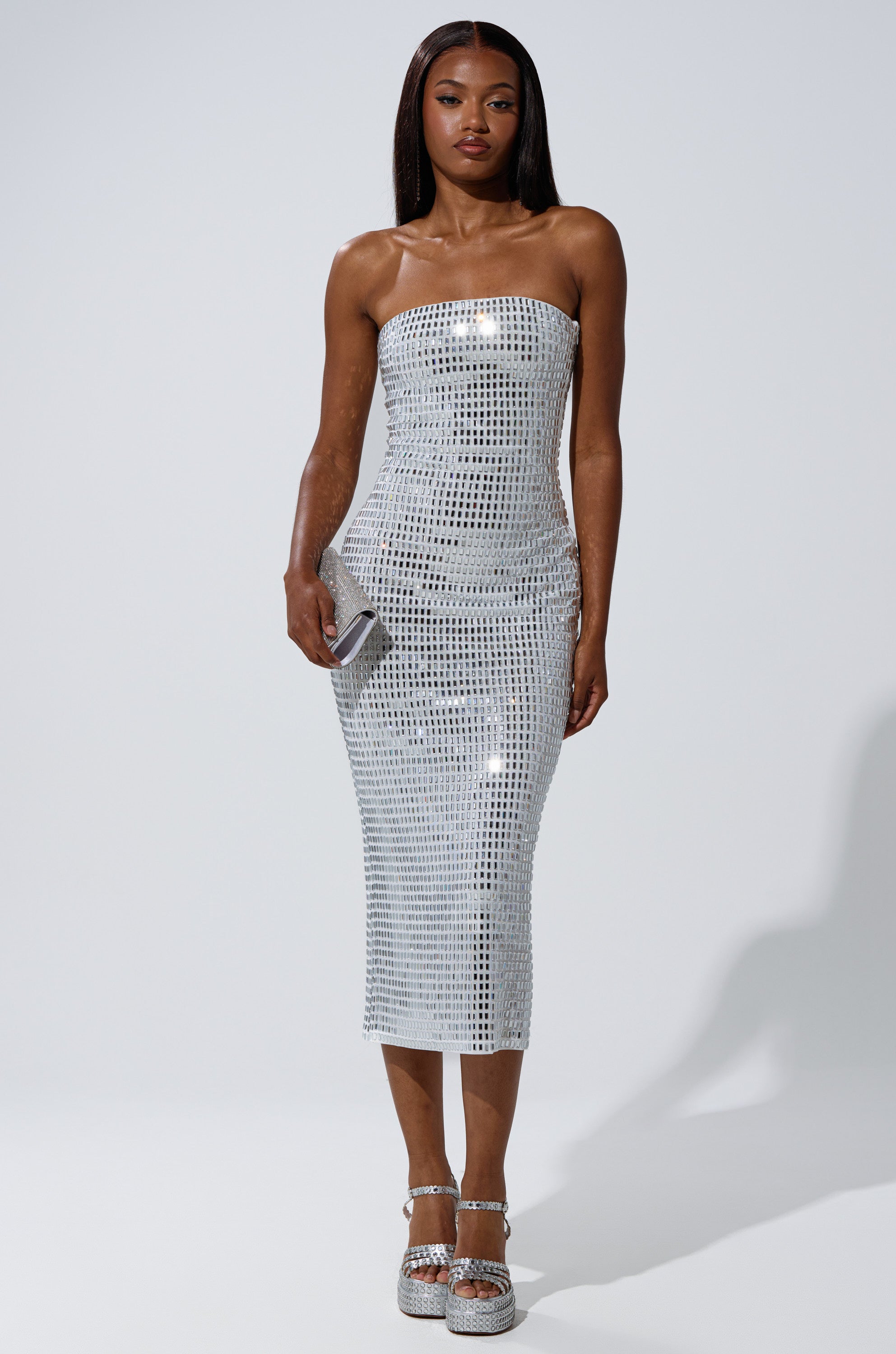 CAN'T SHINE BRIGHTER THAN ME RHINESTONE MIDI DRESS IN WHITE