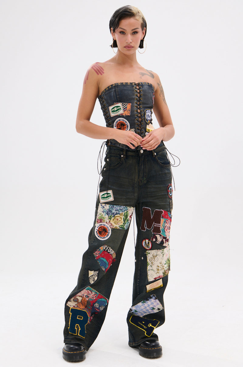 ARTS AND CRAFTS PATCH WORK DENIM CORSET